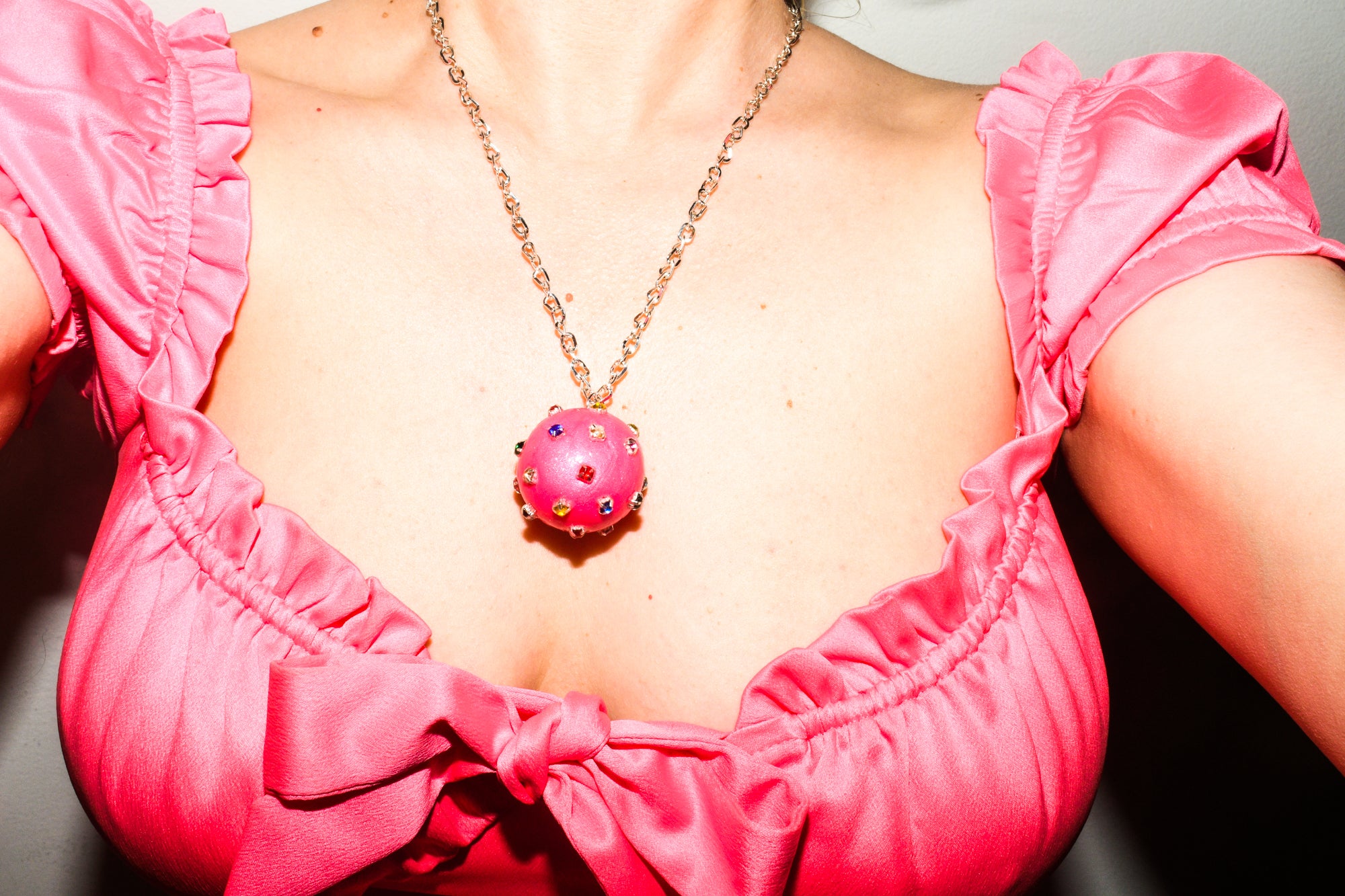 Disco Ball Choker Necklace in Hot Pink